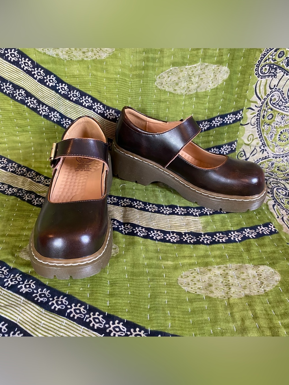 Meizudongli Brown Leather Mary Jane Chunky Platform Shoes 8/8.5 Y2K Revival - Picture 2 of 15